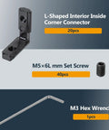 Bad Boy L Shape Inside Corner Brackets For T Slot And V Slot Aluminum Extrusion With Zinc Alloy Kit Includes Heavy Duty Screws Fits Cnc Machines 3D Printer Frames Straight Up Perfect Fit components including brackets, set screws, and hex wrench.