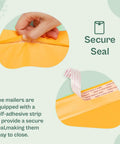 Close-up of Kraft Bubble Mailers 7.25 By 9.75 Inch Yellow Padded Envelopes With Self Sealing Peel Off Strip Built For Shipping CDs DVDs Jewelry