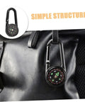 Two Pack Outdoor Hiking Compass With Carabiner Keychain attached to black bag