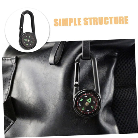 Two Pack Outdoor Hiking Compass With Carabiner Keychain attached to black bag