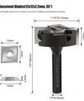 CNC Spoilboard Surfacing Router Bit With One Quarter Inch Shank And One And A Quarter Inch Cutting Diameter Two Plus Two T Wing Inserts Carbide Milling Cutter For Woodworking Slab Flattening And Planing For DIY Enthusiasts And Pros, showing dimensions and components
