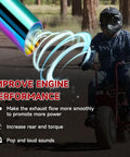 Exhaust Pipe Kit For Predator 212cc And 196cc OHV Clones with colorful finish on mini bike, text about performance benefits visible