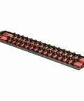 18-Inch Socket Boss 2 Rail 1/2-Inch Drive Socket Organizer With Twist Lock Secure Hold for Toolbox Drawers, Red Finish