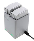 Rugged Drone Charger For DJI Mini 3 And Mini 3 Pro with two battery slots, durable outer layer, and cable protection