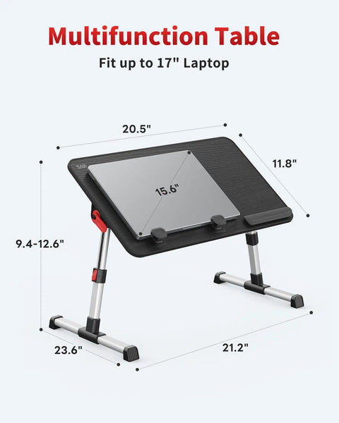 Adjustable Laptop Desk Table with Foldable Legs and 5 Height Settings, Portable for Sofa, Bed, or Floor, Angle Adjustable Surface.