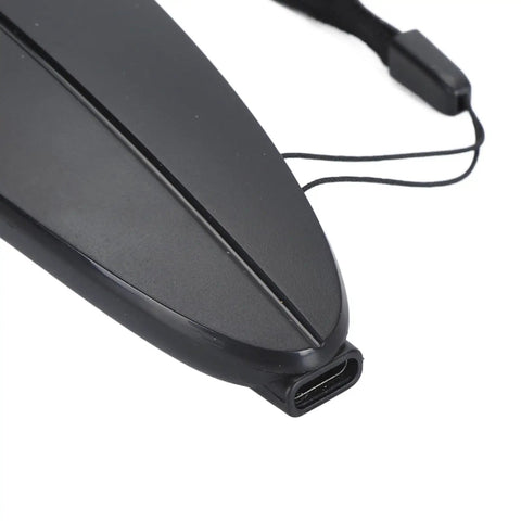Close-up of Portable 2D Barcode Scanner Mini Reader with Wireless 2.4G USB Modes for retail inventory, black ABS housing.