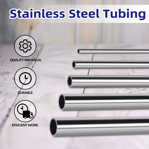 Two Pack Three Eighths Inch OD Stainless Steel Round Tube 9.5mm 12 Inch Length Weldable 304 Stainless Tubing Built To Last Heavy Duty Industrial Straight Pipe For Projects with quality material and durability symbols.