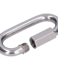 Close-up of a single 304 stainless steel quick link connector with threaded closure, part of a 10 Pack Quick Link Connectors Built From 304 Stainless Steel For Outdoor Gear, Threaded Carabiners With Easy Install, Small Locking Chain Links Ideal For Camping Hiking Boating And Saltwater Use M3.5.