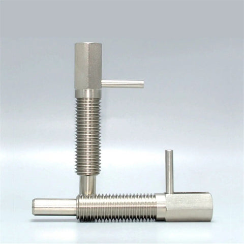 Solid As A Rock Stainless Steel Spring Loaded Indexing Plunger With Coarse Threads M6 M8 M10 M12 M16 Tough Lever Locating Pin For Precision Toolmaking And Professional Worksite Needs One Piece, displaying two sizes with coarse threads.