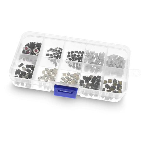 250 Pcs 10-Value Micro Momentary Tactile Push Button Switch Kit For Breadboard And PCB Projects in plastic organizer