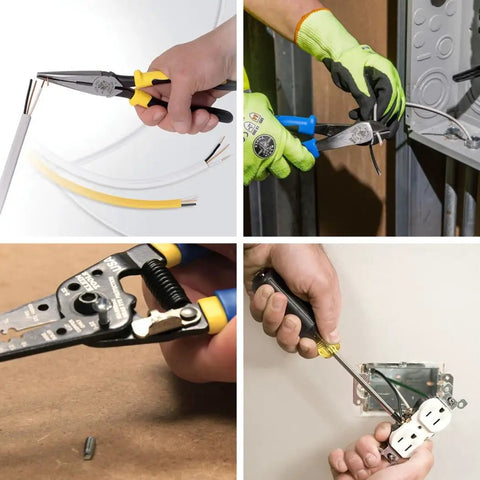 14 Piece Pro Tools Kit With Pouch And Belt For Journeyman Lineman Homeowner And Beginner To Pro Includes Built In Fish Tape Puller And Durable Pliers For On The Job Tough Tasks in use