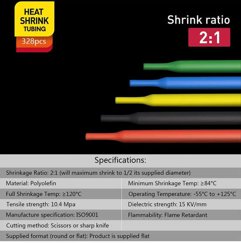 Heat Shrink Tubing Kit With Mini Heat Gun And 328 Pcs Shrink Tubes 2 To 1 Shrink Ratio specifications chart