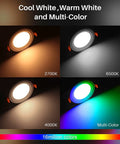 Six Inch LED Recessed Lighting Kit with RGB and Tunable White Dimmable Color Changing Downlights IC Rated ETL Certified 1200 Lumen