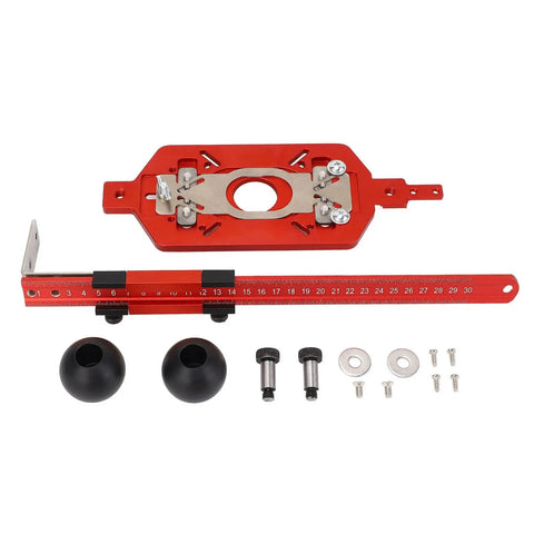 Kickass Pro Grade Multi Functional Router Circular Cutting Template with red aluminum body and dual measurement scales for woodworking