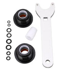 Real Deal Front Mount Hydraulic Steering Cylinder Seal Kit Replacement HS5157 For HC5340 To HC5358 Plus HC5365 Compatible With Shaft Wrench Tool close-up with seals and wrench
