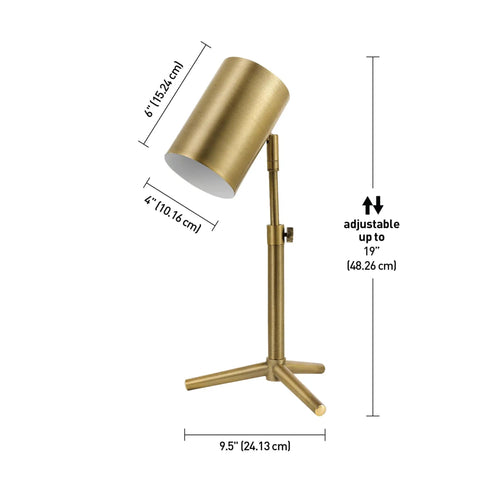 Pratt 18 Inch Desk Lamp With Matte Brass Finish, Adjustable Height, In Line Rocker On Off Switch, Totally Chic Vintage Cylinder Head Accent Light For Home Office And Workspace