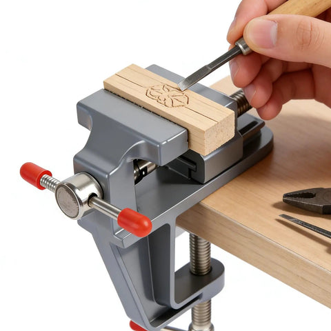 Heavy Duty Cast Iron Bench Vise With 360 Swivel Base Rock Solid Grip For Compact Desk Workholding In Garage Shop Diy Crafts Jewelry Making And Soldering Jobs, wood carving in vise.