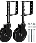 5 Inch Heavy Duty Gate Caster Wheel Set With Spring Loaded Shock Absorption And 360 Degree Rotation For Wooden Gates, Fences, And Metal Tube Gates, 220 Lb Capacity, Black, 2 Pack