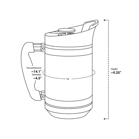 Insulated French Press Keeps Your Daily Joe Hella Hot For Hours With Tough Stainless Steel Build And Secure Twist Lid Crafted For Cabin Weeks And Backyard Chillin 32 Fl Oz Red Rock side view with dimensions displayed.