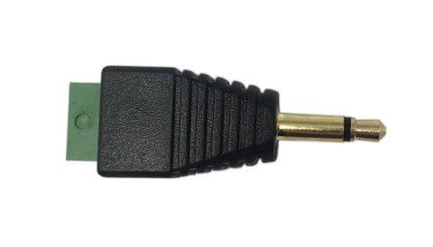 Three Point Five Millimeter Ts Mono Male To Two Pin Screw Terminal Female Aux Headphone Adapter Solderless Balun Converter Two Pack side view of audio adapter