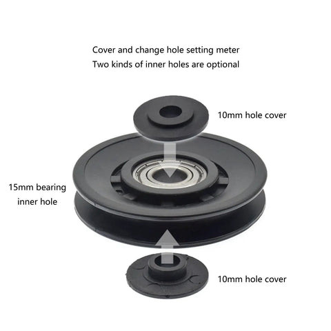 Heavy Duty Pulley Wheel Set For Cable Fitness Machines, black nylon pulley with 15mm bearing and 10mm hole covers