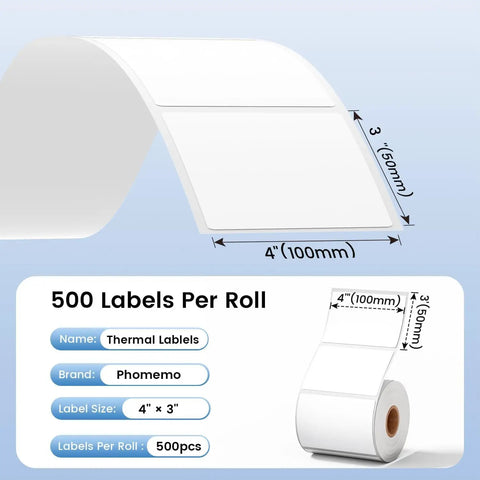 4x3 Inch Thermal Label Roll For Small Business, Waterproof Shipping Labels For Thermal Printers, 500 Pack