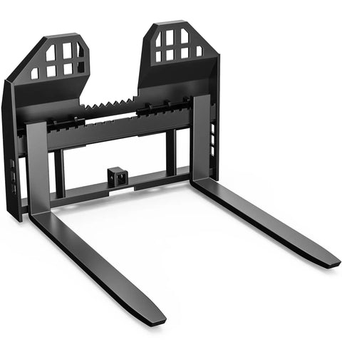 45 Inch Skid Steer Pallet Fork Frame With 48 Inch Fork Blades, 4000 Lb Capacity, Heavy Duty Pallet Forks For Kubota Bobcat Quick Tach Loaders And Tractors, Adjustable Blade Spacing And Replaceable Pins For Farm Use