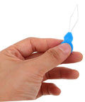 Gourd Shaped Needle Threaders 100 Pack Plastic Threading Tools For Hand Sewing And Embroidery, Effortless Threading, Versatile Use For Travel, Grab And Go DIY Crafts, And Quick Needle Tasks, blue plastic threader in hand