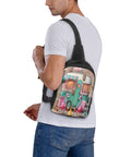 Man wearing Flame Bird Camping Sling Bag For Men And Women, Rugged RV Travel Crossbody Chest Pack, Water Resistant Oxford Fabric