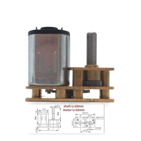 Solid Build N20 DC Miniature Gear Reducer Motor Delivering Quick Spin Adjustment From Twenty To Two Thousand RPM With Kickass Torque Output For Robot Kits Or Car Mods, showing gear assembly and dimensions.