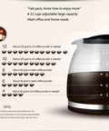 Side view of glass carafe for Smart Coffee Maker With Two Flavors Espresso, showing cup measurements from 4 to 12 cups.