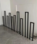 Slick Matte Black U Shape Indoor Outdoor Stair Railing, Heavy Duty Wrought Iron Handrail With Square Tube Cover, Built Tough For Porch Loft And Steps, Tough As Nails Industrial Build 2Pcs Set installed on indoor steps.