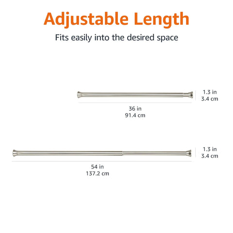 Adjustable Tension Curtain Rod For Windows And Showers 36 To 54 Inch Drill Free Spring Loaded Design With Nickel Finish And Classic Finials With Traction Caps For Quick Setup And Built Tough Daily Reliability
