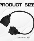 OBD1 To OBD2 GM Adapter Cable, 12 Pins To 16 Pins Extension For GM Vehicles shown with 11.4 inch length, black cable