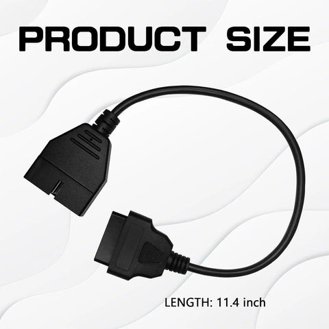 OBD1 To OBD2 GM Adapter Cable, 12 Pins To 16 Pins Extension For GM Vehicles shown with 11.4 inch length, black cable