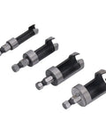 Hardwood Shop Tough Four Piece Plug Cutter Set With Hex Shank For Router Bit Holes and Clean Screw Concealment In Cabinetry. Set of four cutters.