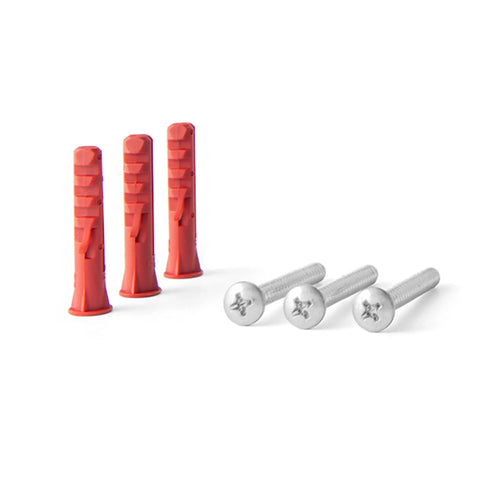 Red wall anchors and silver screws for mounting T1 Pro Low Voltage Thermostat 24VAC White for Single Stage Heating and Cooling