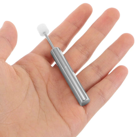Person holding a component of the Super Quiet Trash Can Damper Kit For Kitchen And Office Use 4 Pack with hydraulic piston