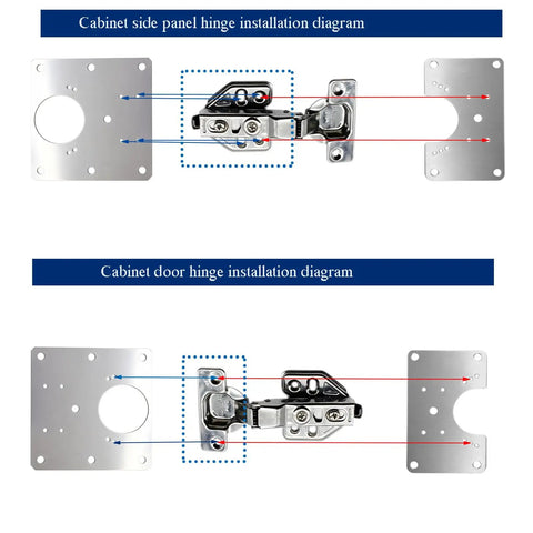 Diagram of Rock Solid Stainless Steel Cabinet Hinge Repair Plates With Mounting Screws To Kick Rotted Wood Hinges And Fix Wobbly Kitchen Cupboards installation.