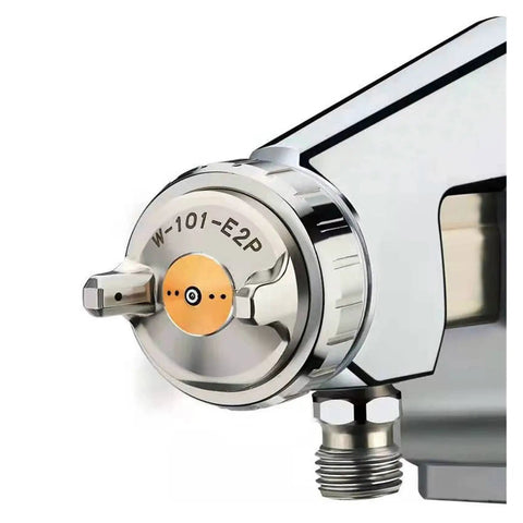 Heavy Duty Industrial Pressure Spray Gun With Professional Automatic Reciprocating Paint Tool For High Atomization, stainless steel nozzle detail.