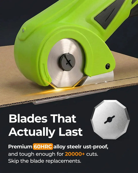 Cordless Electric Cardboard Cutter And Heavy Duty Power Scissors With 350Rpm High Torque Motor cutting through cardboard.