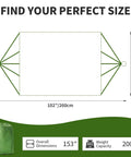 Diagram of Ultra Durable Camping Hammock With Mesh Net For Outdoor Adventures showing dimensions: 102x51 inches, 441 lb capacity.
