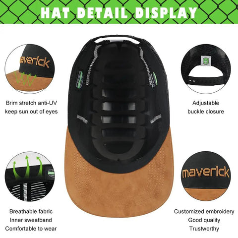 Maverick Air Safety Bump Cap With Extra Venting All Day Breathable Lightweight Baseball Cap Style Head Protection Brown