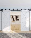 10 Foot Four Door Double Track Bypass Sliding Barn Door Hardware Kit For Interior Use With Rails And Rollers Doors Not Included