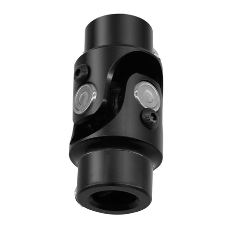 3/4 Inch 36 Spline To 3/4 Inch DD Universal U Joint Steering Shaft Black 83mm Length High Strength 40Cr Alloy Steel 4000 RPM Max 35 Degree Angle Premium Needle Roller Bearing viewed from side