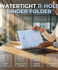 Person using 11 Hole Expanding File Pockets Waterproof Binder Pockets for 2 3 4 Ring Binders With Snap Button And Label Area