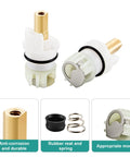 Leak Free Delta Two Handle Faucet Repair Kit With Stem Assembly Replacement Pack Includes Cartridges RP24096 Seats RP4993 Springs And One Quarter Turn Stops 2 Pack showing components and features.