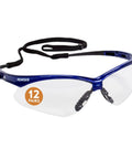Antifog Safety Glasses Built For The Daily Grind Full Case Bulk Pack With Crystal Clear Lenses And Flexible Metallic Blue Frames in profile view.
