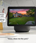 Smart display with Alexa showing yard from Outdoor XR Wireless Security Camera System With Six Cams Two Year Battery Life