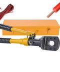 Heavy Duty Hydraulic Cable Cutter Manual Wire Rope Tool For Copper Aluminum Steel Core Strands with yellow case and wires, durable steel design.